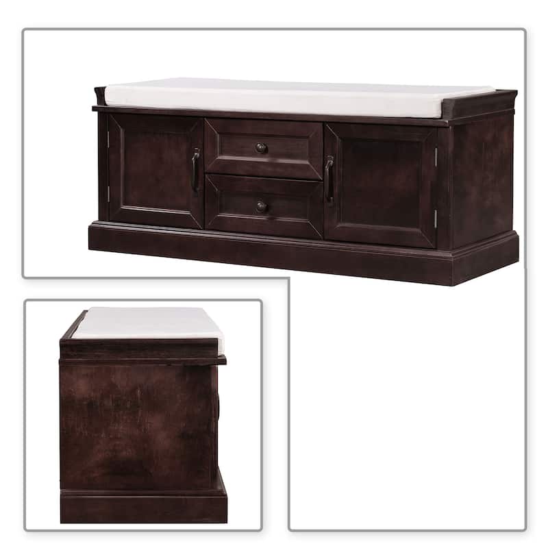 Vintage Chic Wooden Storage Bench with Removable Foam-Filled Velvet Seat Cushion