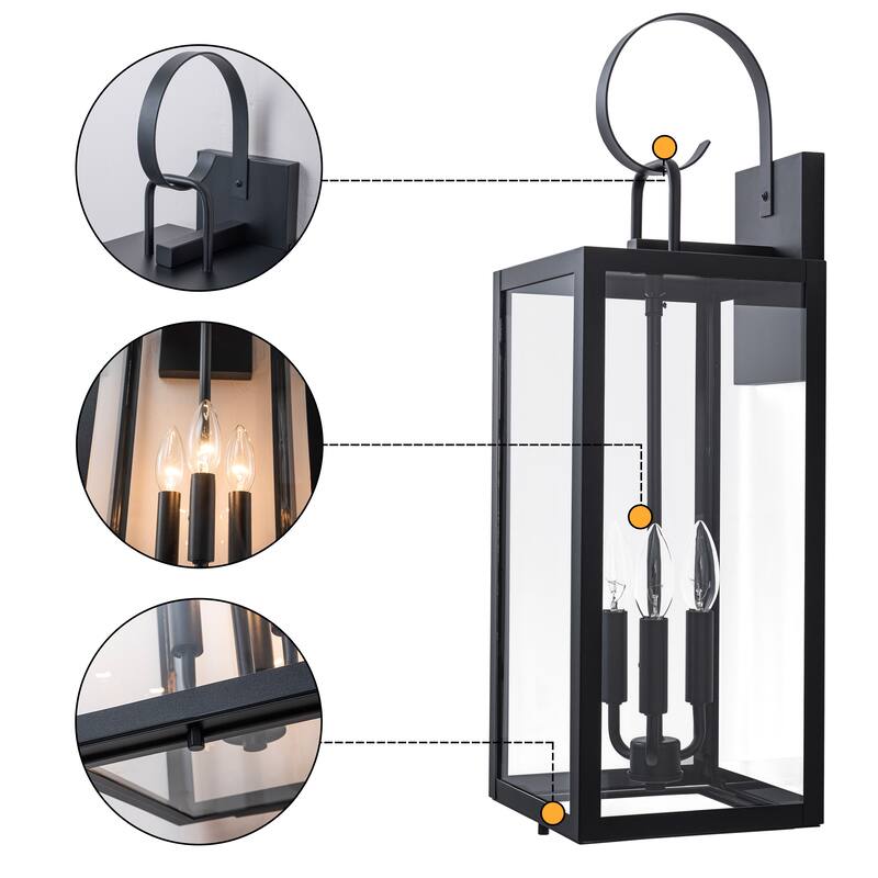 C Cattleya 1 Pack 3-Light 25.5-in Matte Black Outdoor Wall Light with Close Bottom