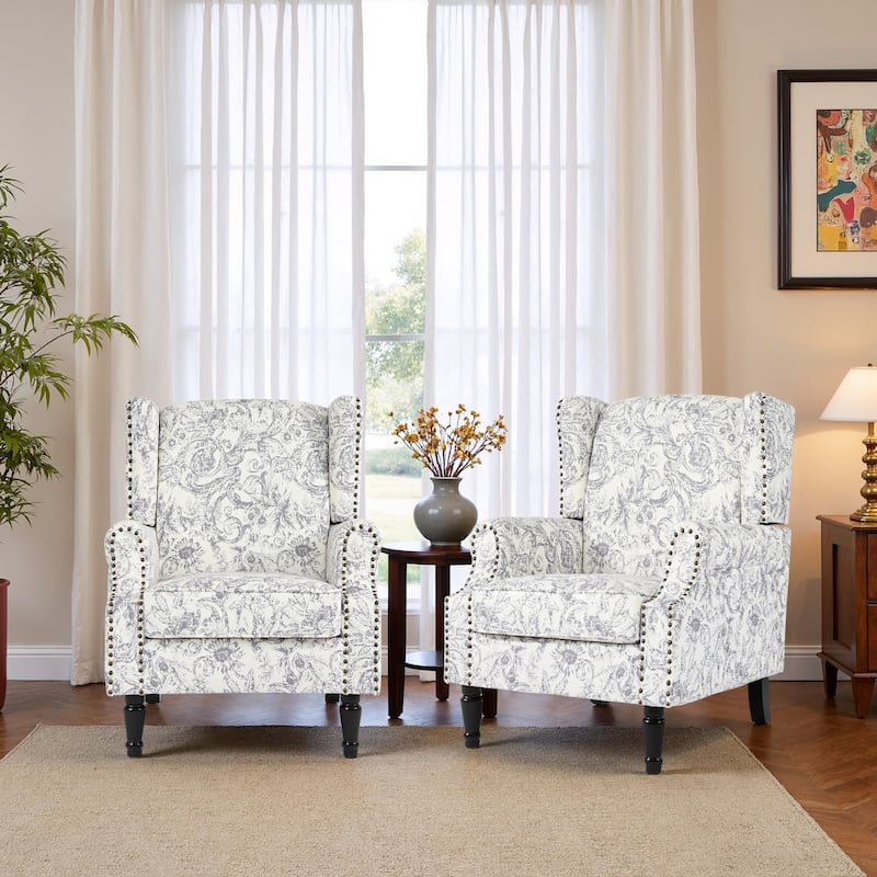 2 Set Traditional Patterned Wingback Accent Chairs with NailHead