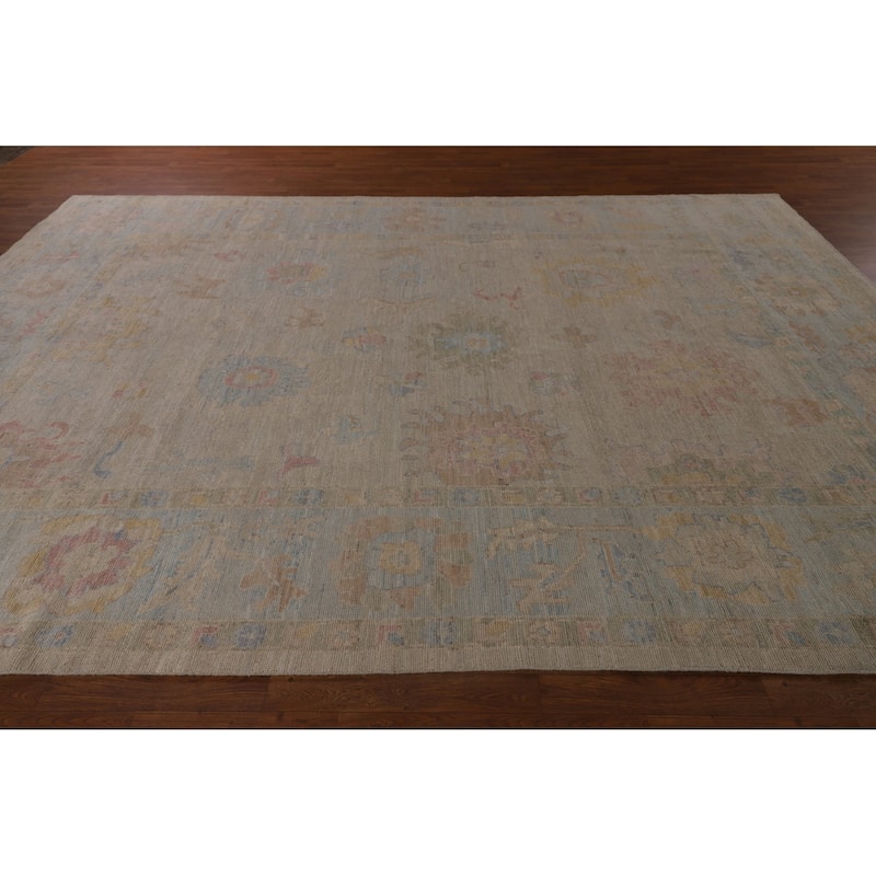 Vegetable Dye Oushak Turkish Rug Hand-Knotted Dining Room Wool Carpet - 9'0"x 12'1"