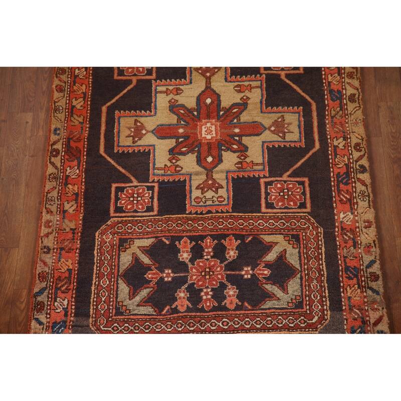 Blue Ardebil Persian Vintage Runner Rug Hand-knotted Wool Carpet - 3'6"x 11'1"