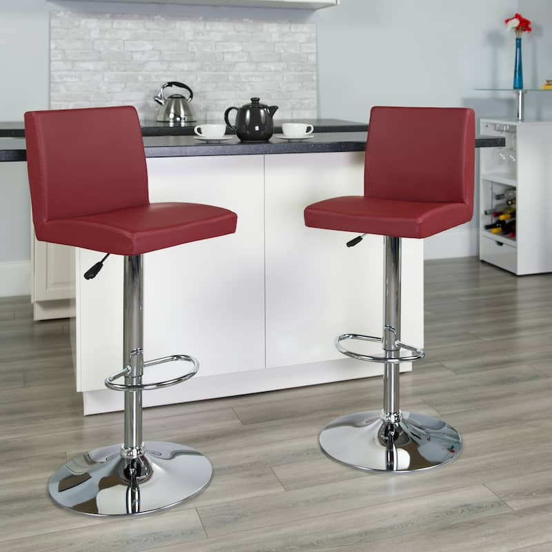 Contemporary Vinyl Adjustable Panel Back Chrome Barstool - 15.25"W x 18.5"D x 35.25" - 43.75"H