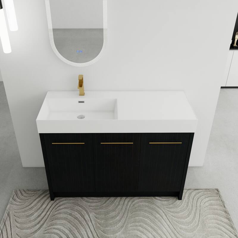 24" Bathroom Vanity with Resin Sink, Soft Close Hinges, Adjustable Storage, Black Chestnut Color, Freestanding Cabinet