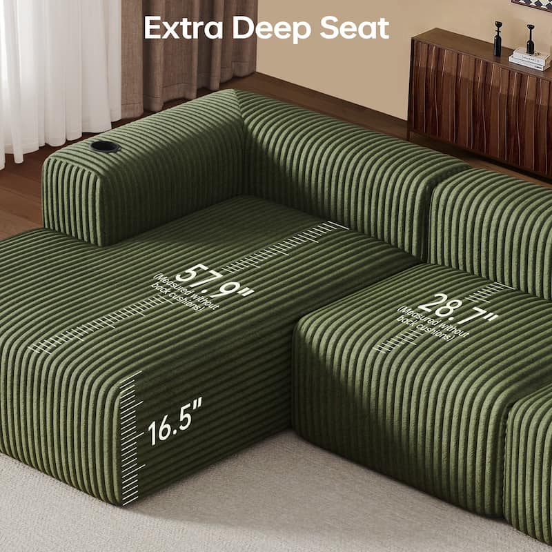 108" Cloud Sectional Couch with Chaise Lounge, L Shaped Modular Modern Sofa with Cup Holder, No Assembly Required