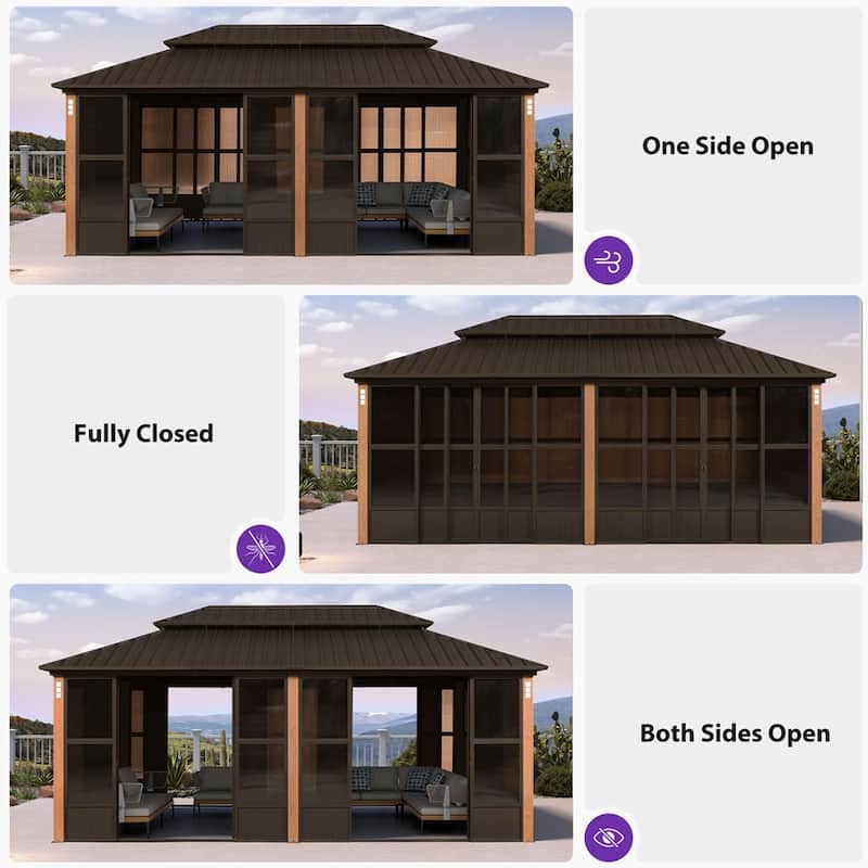 PURPLE LEAF Double Top Outdoor Sunroom Screen House Patio Hardtop Gazebo