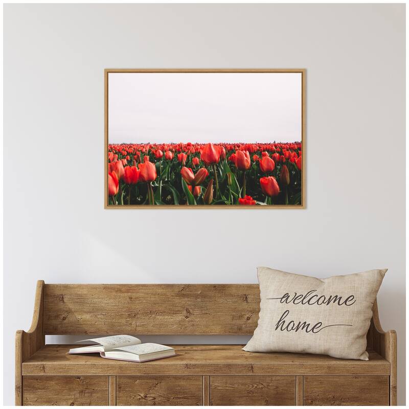 Kate and Laurel Sylvie Vibrant Red Tulip Flower Field Framed Canvas by Patricia Hasz of Patricia Rae Photography