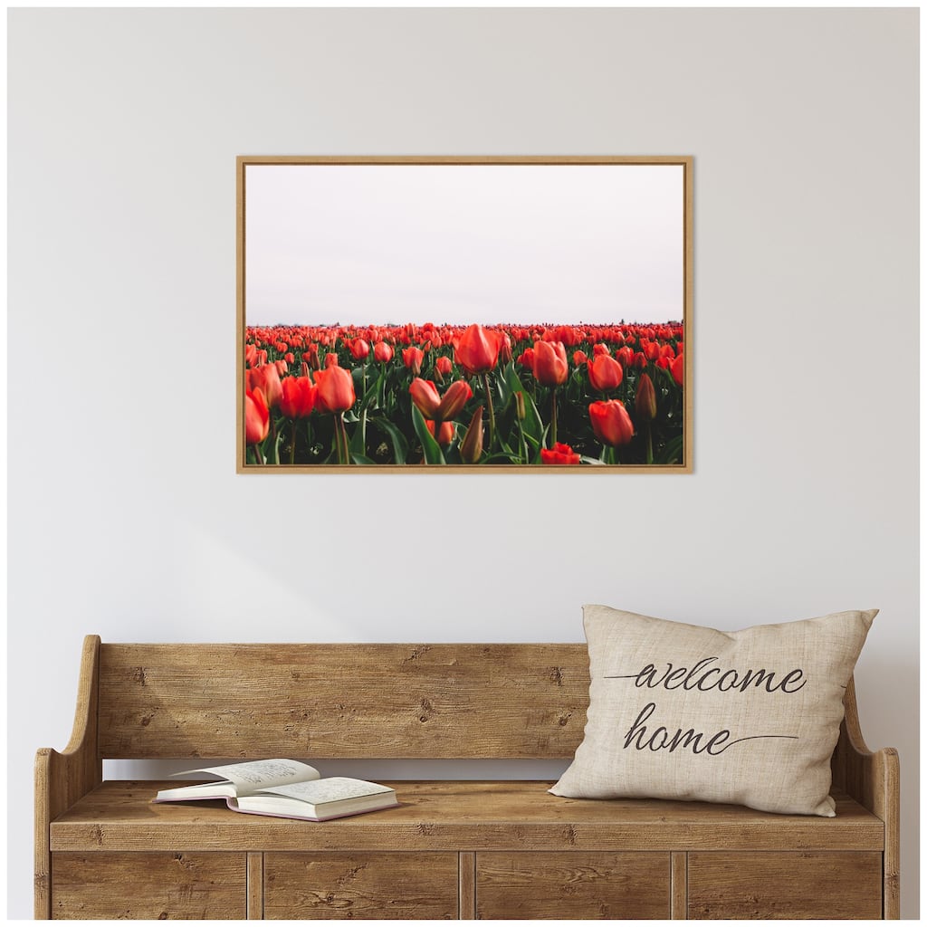 Kate and Laurel Sylvie Vibrant Red Tulip Flower Field Framed Canvas by Patricia Hasz of Patricia Rae Photography