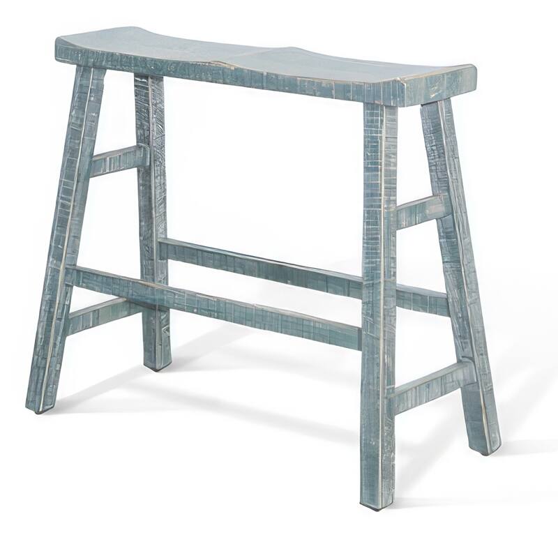Rena Bar Height Bench, 33 Inch Rustic Seagrass Green Mahogany Wood