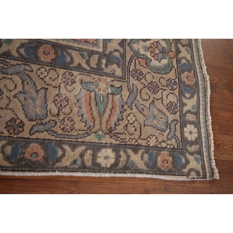 Distressed Tabriz Persian Vintage Area Rug Handmade Beige Wool Carpet - 7'10" x 11'1"