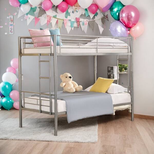 slide 2 of 8, Twin over Twin Bunk Bed with Ladder and Sturdy System for Home Silver
