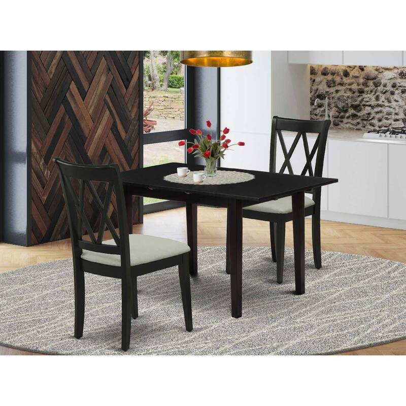 HomeStock 3-Piece Black Finish Rectangular Solid Wood Top with Butterfly Leaf Dining Table Set