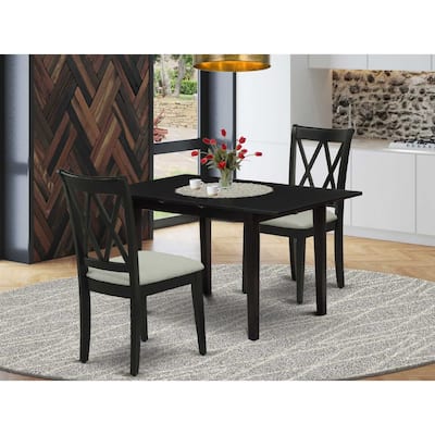 HomeStock 3-Piece Black Finish Rectangular Solid Wood Top with Butterfly Leaf Dining Table Set