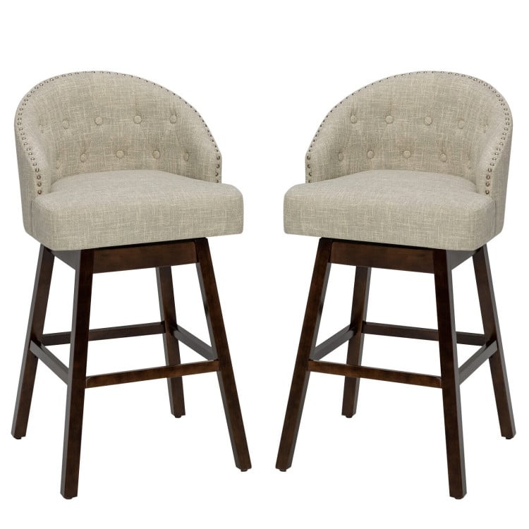 Set of 2 Swivel Bar Stools Tufted Bar Height Pub Chairs with Rubber Wood Legs - 21.5" x 21" x 41.5" (L x W x H)