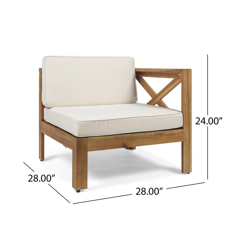 2-Piece Acacia Wood Outdoor Sectional Sofa Set with Water-Resistant Cushions, Ottoman, and Coffee Table - Patio Furniture set