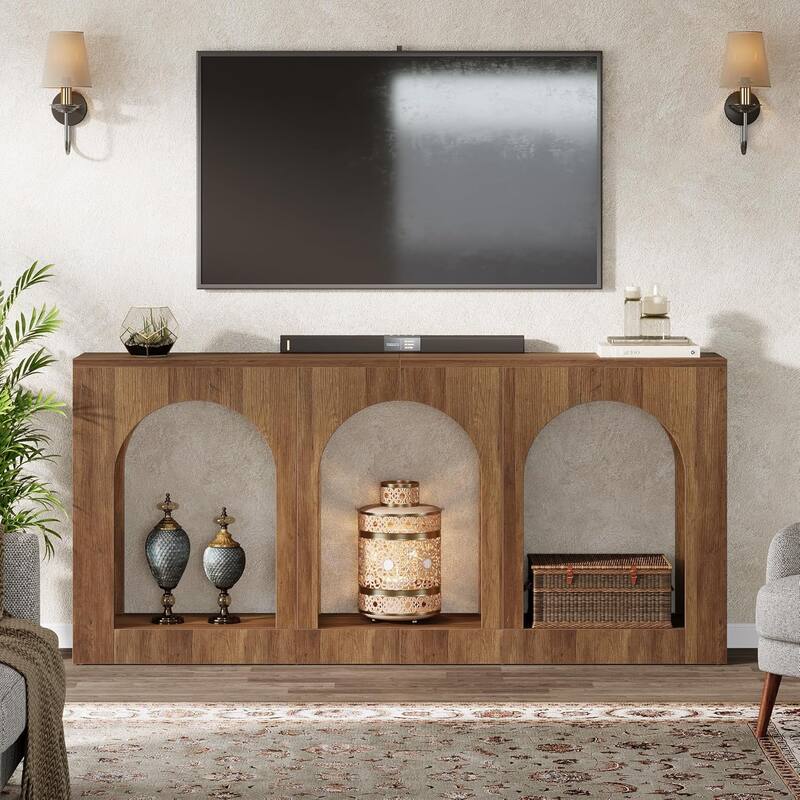 Wood Entryway Entry Table with 3 Arched Shelves for Foyer