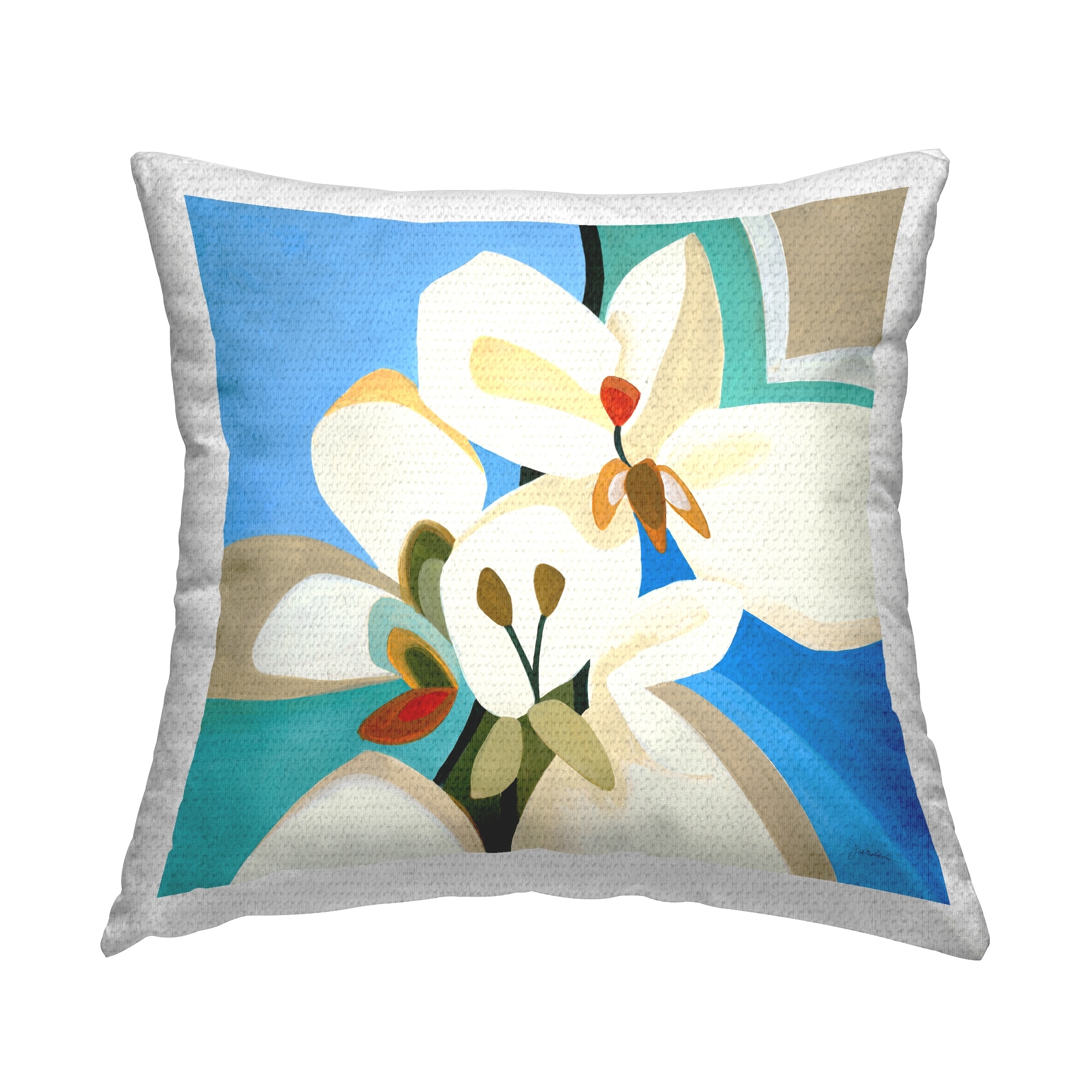 Stupell Blue & White Abstract Flower Printed Outdoor Throw Pillow Design by Liz Jardine
