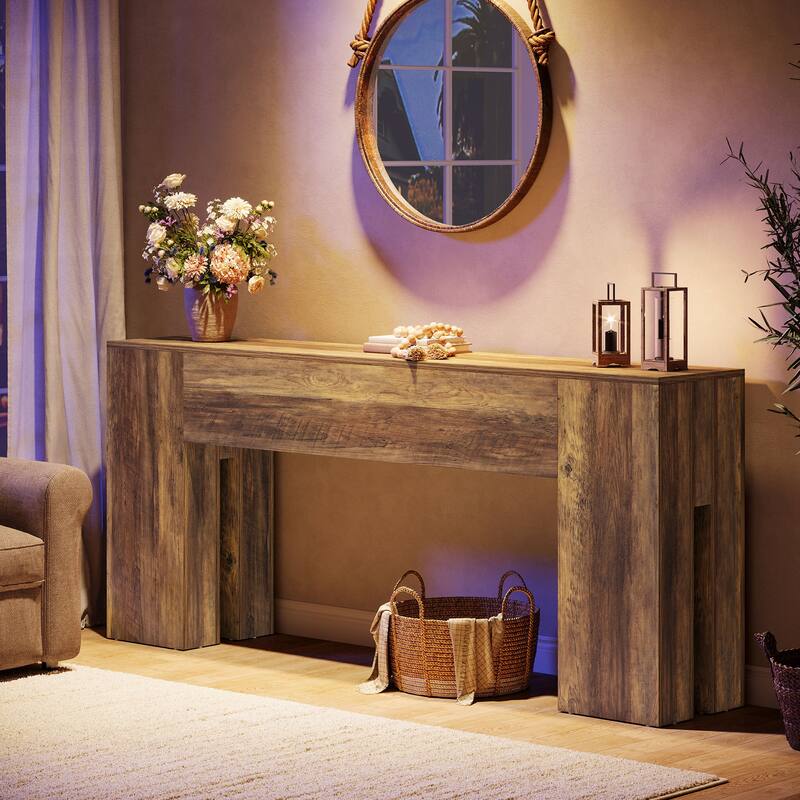 71-Inch Long Console Table for Entryway, Living Room, Rustic Brown - 70.86" L x 13.78" W x 32.3" H
