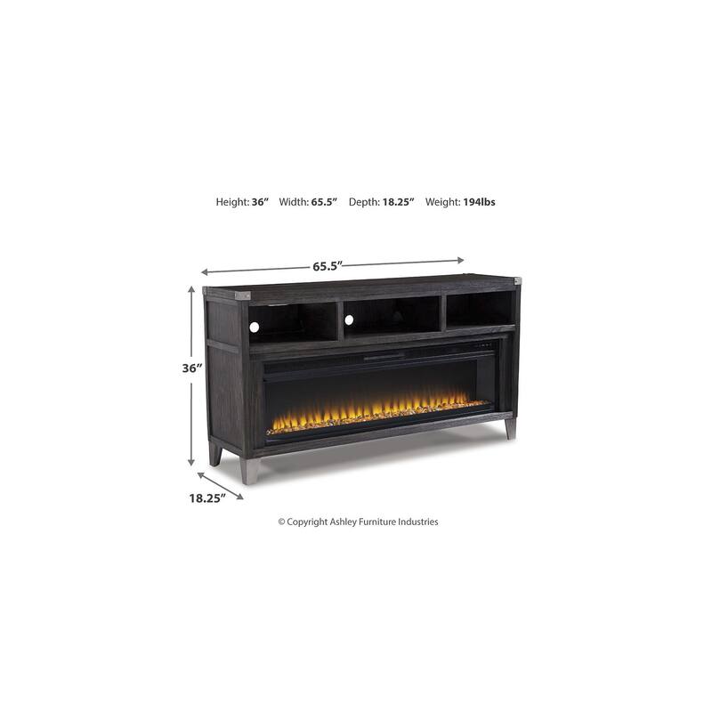 Signature Design by Ashley Todoe Brown Wood 65-inch TV Stand with Electric Fireplace