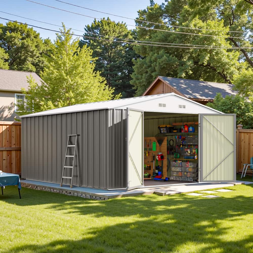 Patiowell 10' x 12' &10' x 14' Metal Outdoor Storage Shed with Floor Frame for Garden, Backyard, Patio