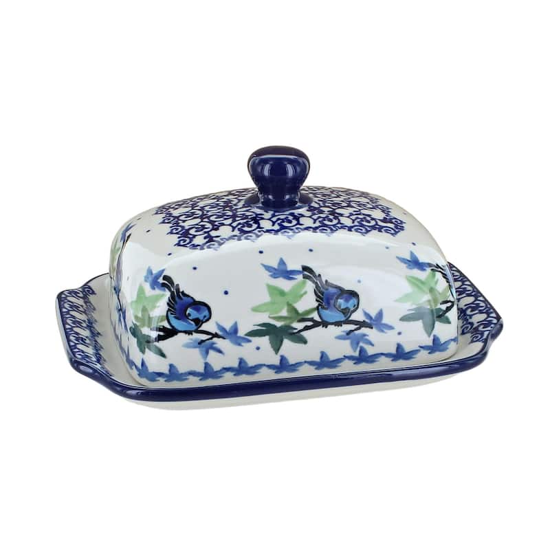 Blue Rose Polish Pottery 295 Ceramika Artystyczna Butter Dish