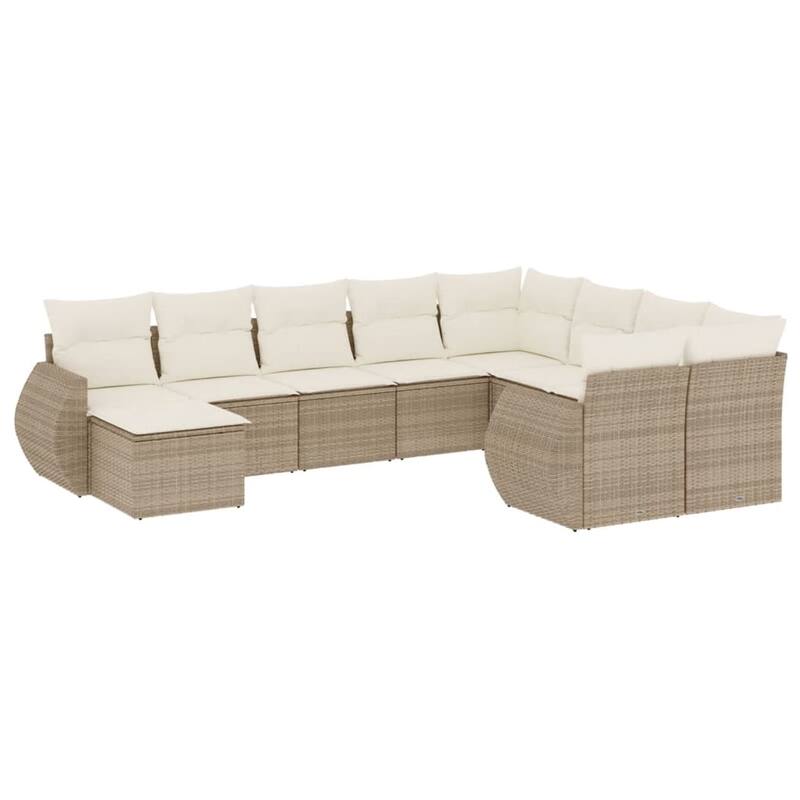 vidaXL Patio Sofa Set with Cushions Outdoor Furniture 10 Piece Poly Rattan - 21.7 x 21.7 x 14.6