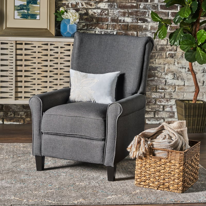 Roomfitters Push Back Recliner Chair with Rolled Arms and Padded Seat for Living Room or Study - Charcoal