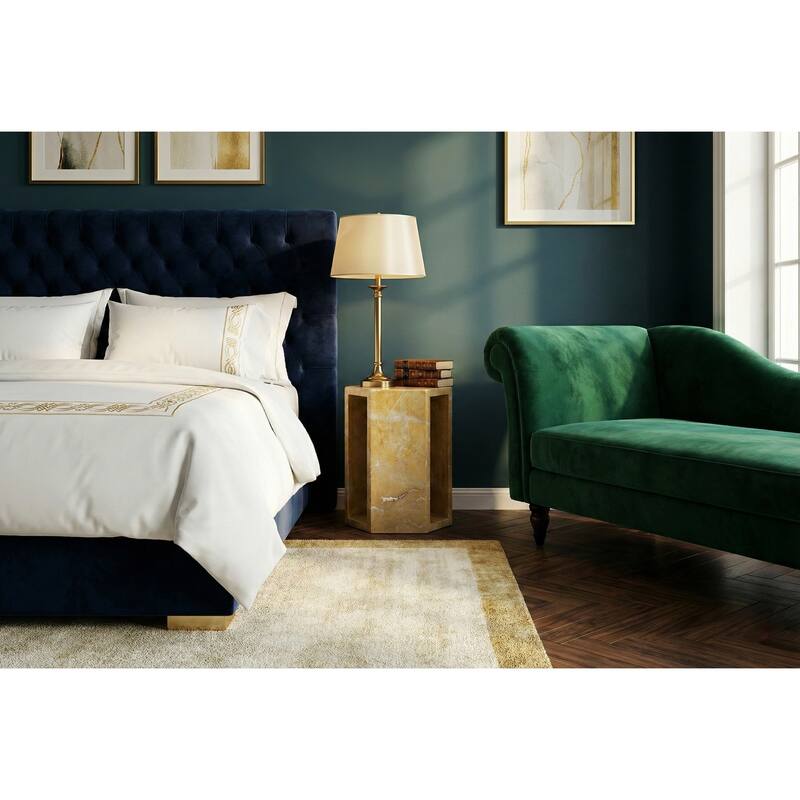 Roomfitters Luxury Natural Marble Hexagon Side Table, Solid Stone Geometric Pedestal End Table, Polished Finish