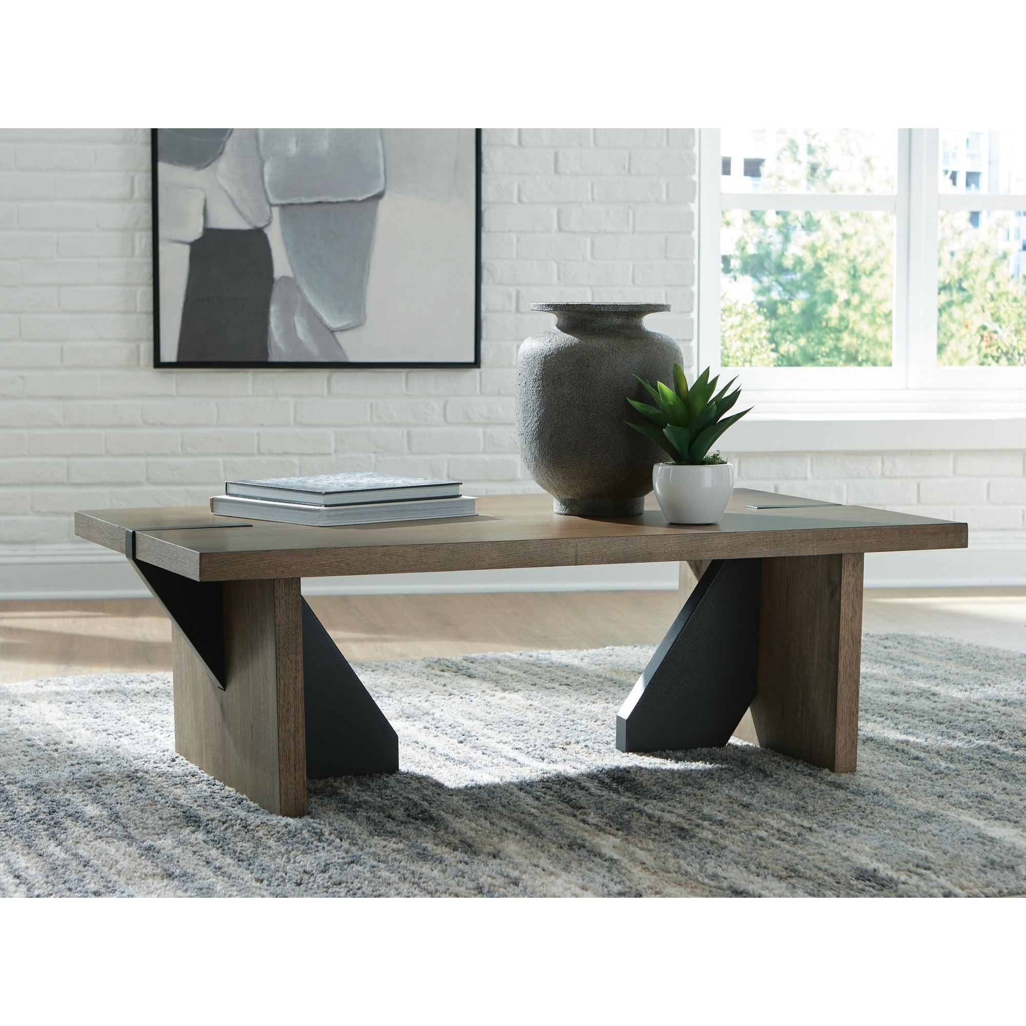 Signature Design by Ashley Kandinew Light Brown/Black Coffee Table - 54"W x 32"D x 18"H