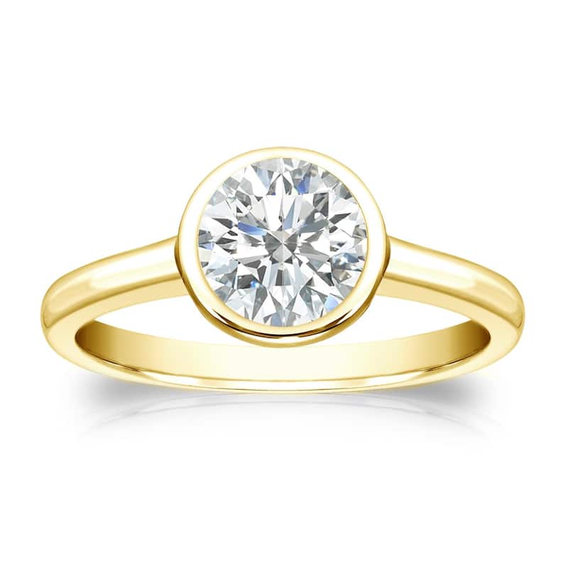 Auriya 14k Gold 1ctw Bezel-set Solitaire Diamond Engagement Ring Certified - Yellow - 4
