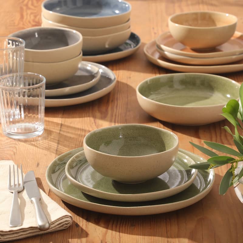 Gibson Elite Manila Bay 16-Piece & 12-Piece Stoneware Reactive Glaze Modern Artisan Dinnerware Set, Service for 4