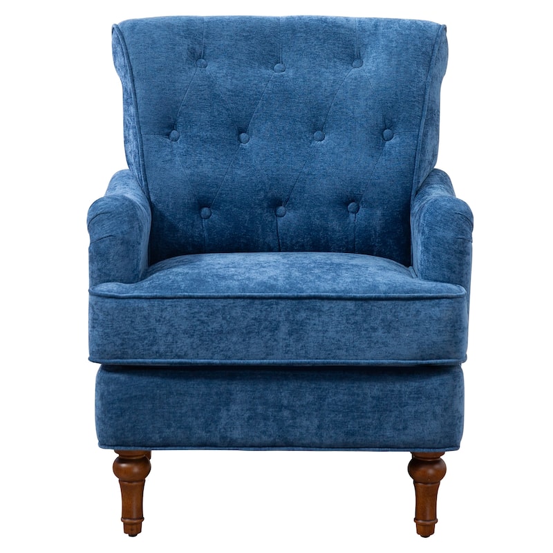 Chenille Club Chair, Modern Lounge Reading Chair with Armrest, Upholstered Single Sofa with Wood Legs for Living Room