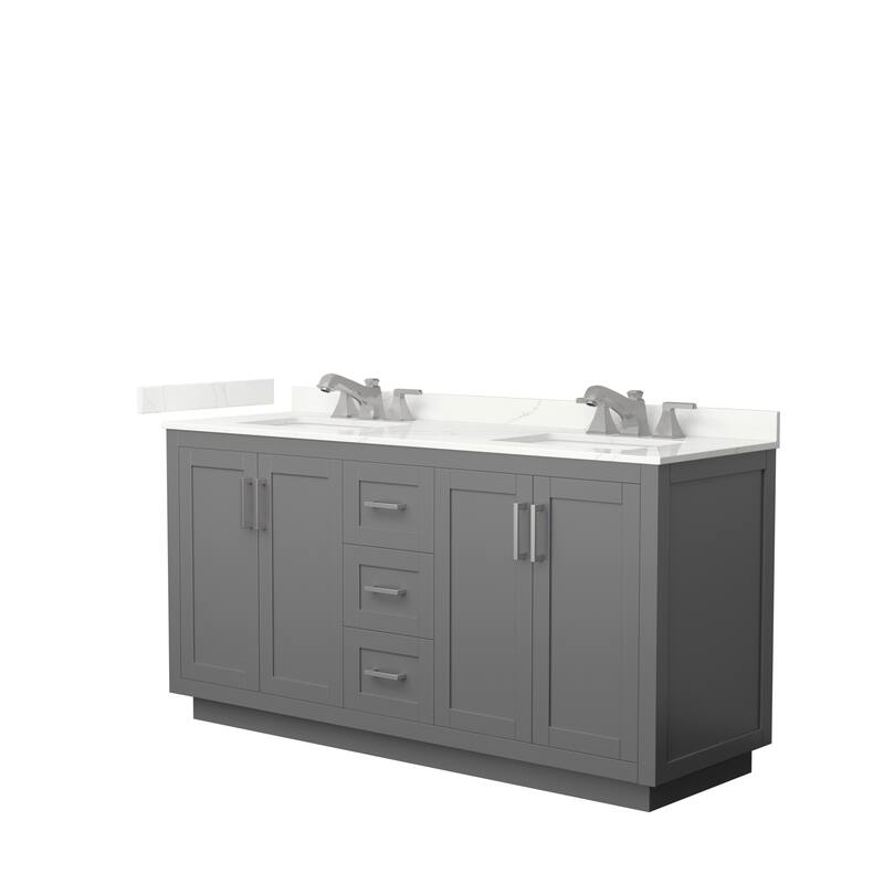 Miranda 66-inch Double Vanity, Quartz Top - Dark Gray, Nickel Trim, Giotto Quartz Top