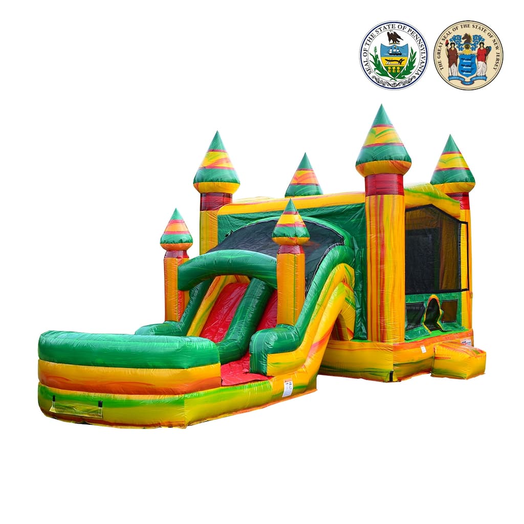 JumpOrange Fiesta Commercial Grade Bounce House Water Slide Combo with Attached Pool & Air Blower, Outdoor Inflatable Kids Play