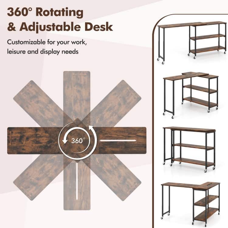Large 360-Degree Free Rotating Sofa Side Table with Wheels and Storage Shelf - 62" x 12" x 28.5" (L x W x H)
