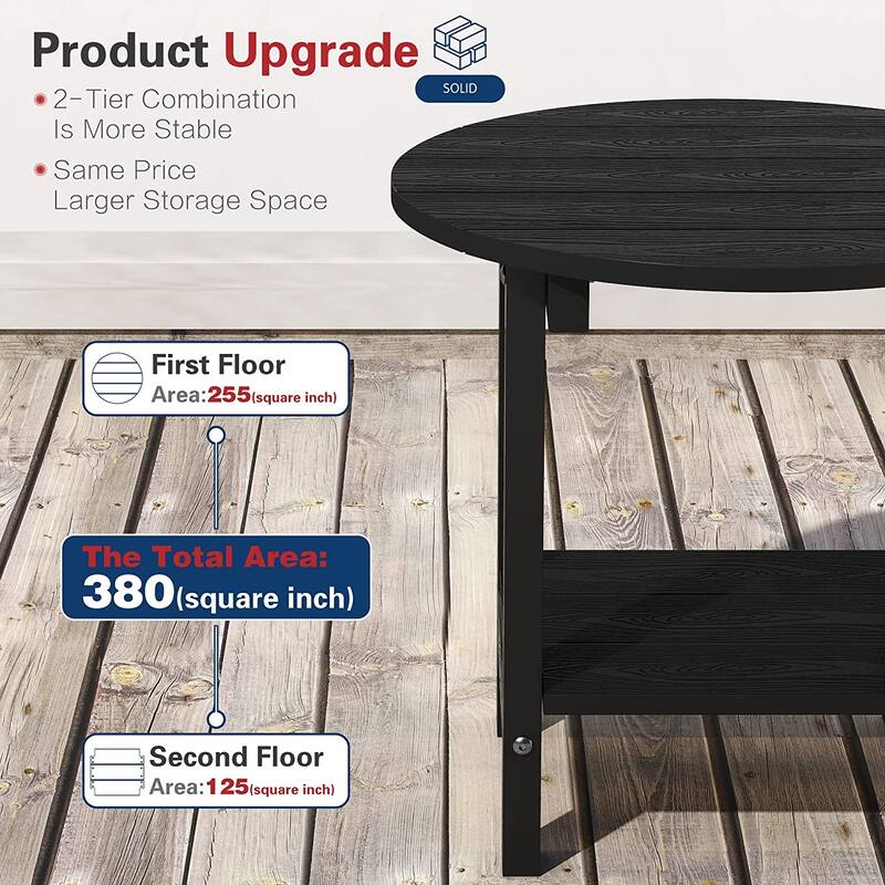 WINSOON All Weather HIPS Outdoor Round 2-Tier Outdoor Side Tables Adirondack Tables