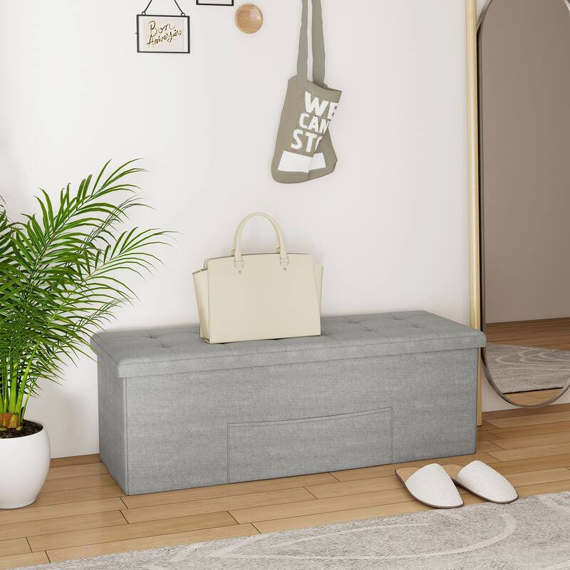 Large 38 Gallon Linen Fabric Storage Ottoman Bench Folding Multipurpose Footrest and Seat with Foam Cushion - 43" × 15" × 15"