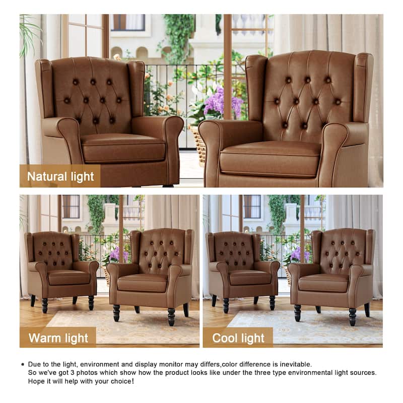 Button Tufted Wingback Upholstered Accent Chairs Set of 2