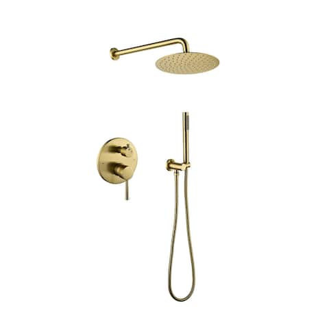 10 in Round Rain Shower Head and Handheld Shower Head in Brushed Gold