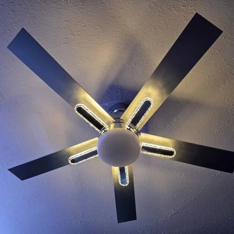 52-Inch Chrome Modern Integrated LED Ceiling Fan with 5 Acrylic Bars and Remote