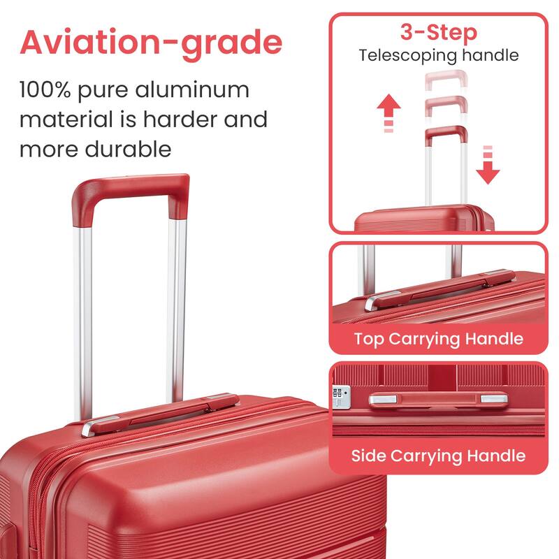 Luggage 4 Piece Sets, Expandable Carry On Luggage Set Hardshell PP, Suitcase Set with Wheels and Adjustable 3-level Handle