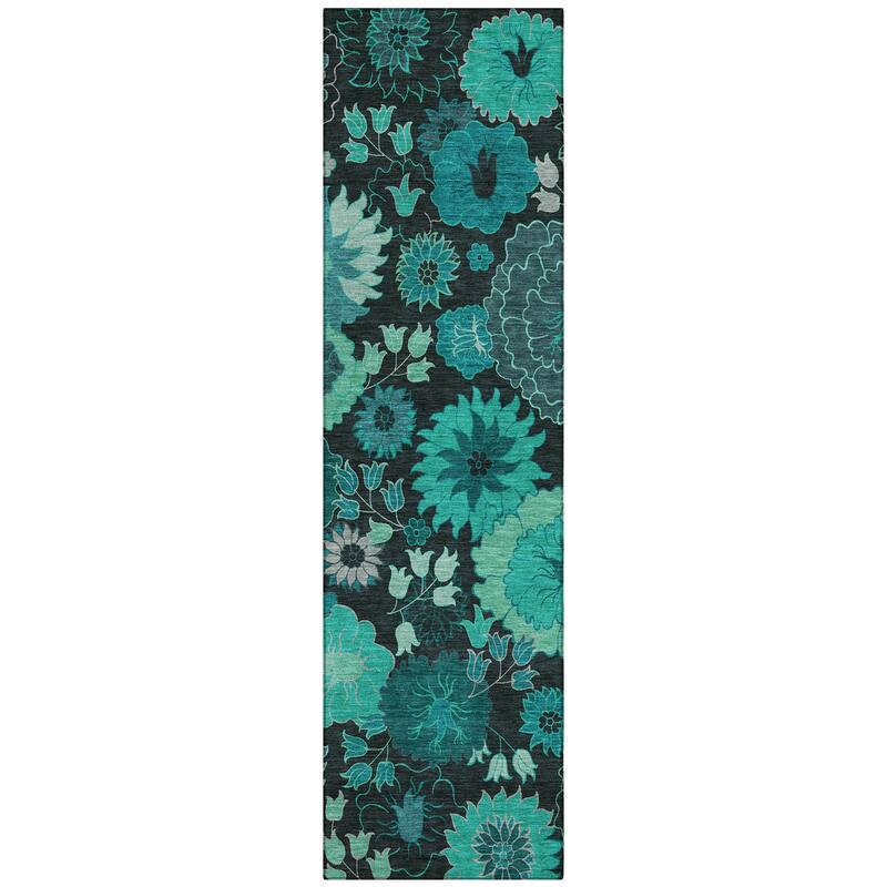 Machine Washable Indoor/ Outdoor Modern Floral Chantille Rug
