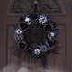 preview thumbnail 12 of 10, Haunted Hill Farm 15-In. Halloween Black and White Floral Wreath Pumpkins, Skulls, and Spiderweb for Haunted House Decoration