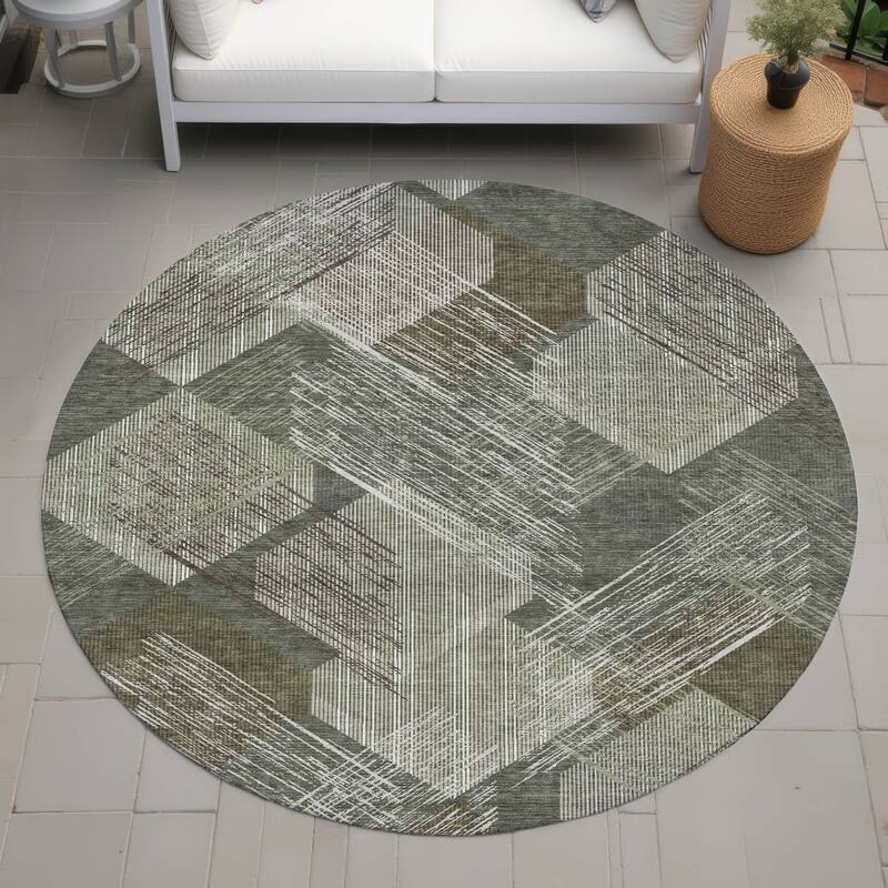 Machine Washable Indoor/ Outdoor Modern Hotchkiss Chantille Rug - Olive - 8' x 8'
