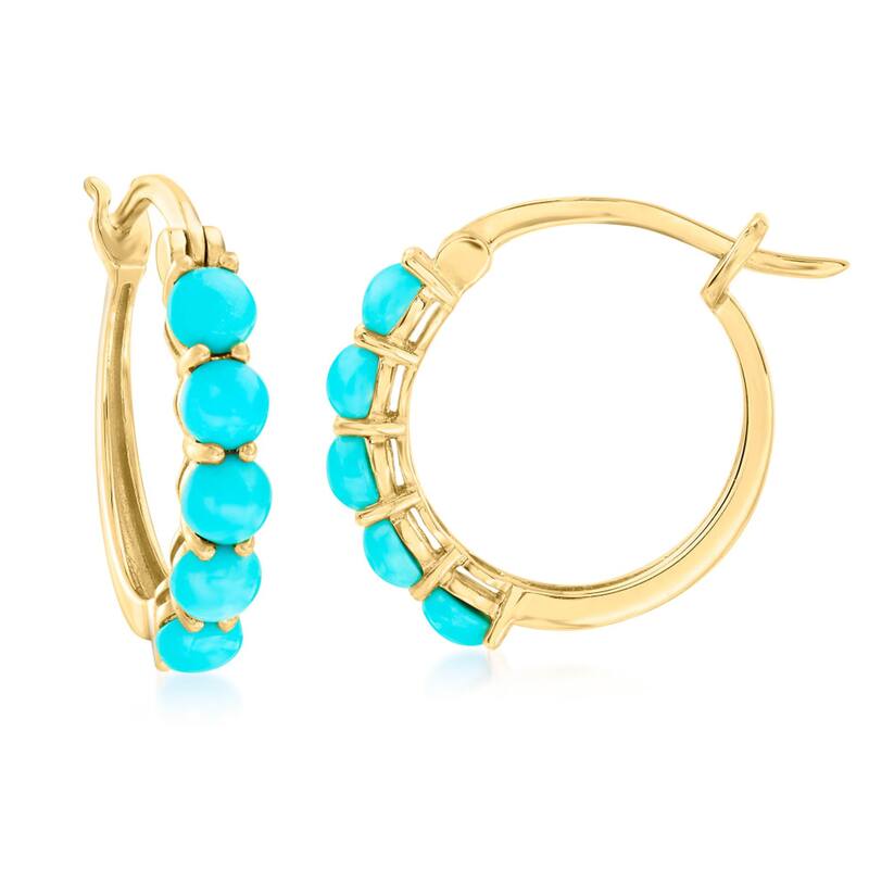 18k Yellow Gold Over Sterling Silver Sleeping Beauty Turquoise Gemstone Hoop Earrings
