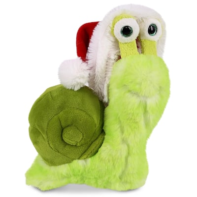 DolliBu Santa Green Snail Stuffed Animal Plush Toy with Santa Outfit - 7 inches