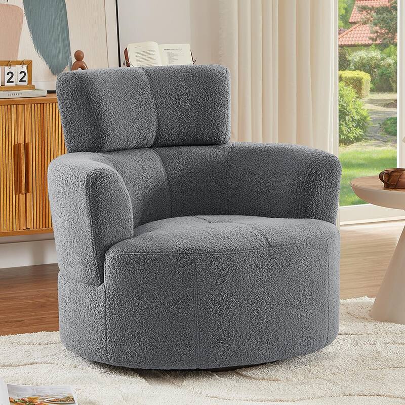 Swivel Chair Accent Chair Barrel Chair with Cushioned Seat, Round Sofa Chair with Adjustable Headrest