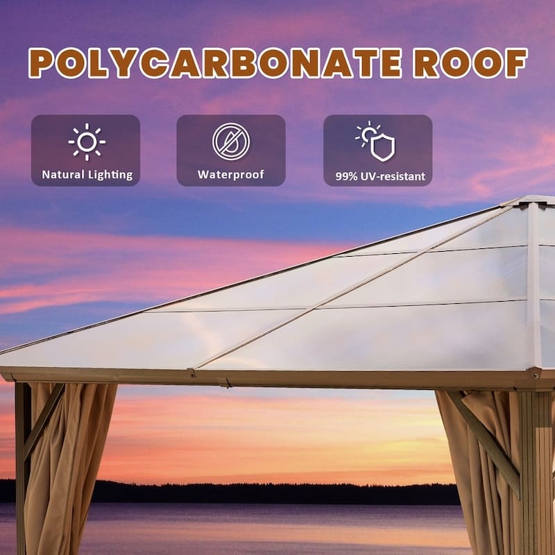 Hardtop Gazebo for Backyard – Permanent Pergola with Netting, Curtains & Double Roof, All-Weather Outdoor Shelter
