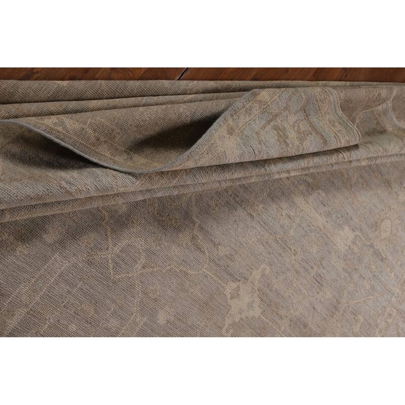 Transitional Oushak Turkish Area Rug Hand-Knotted Grey Wool Carpet - 9'1"x 11'8"