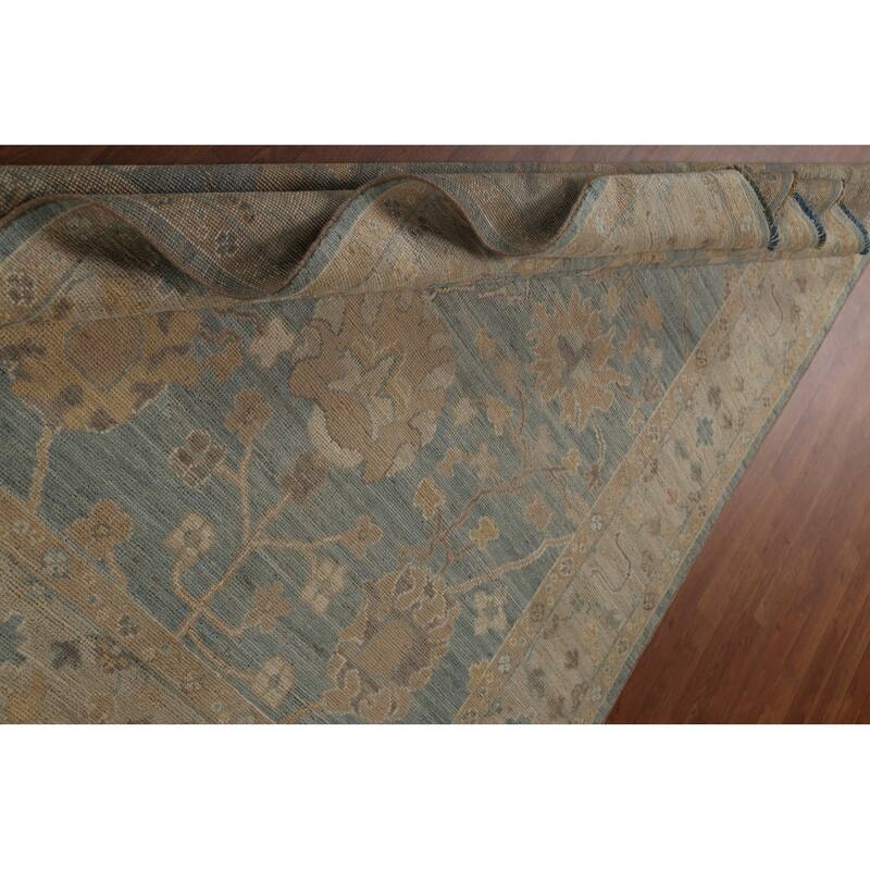 Vegetable Dye Blue Oushak Turkish Area Rug Hand-knotted Wool Carpet - 5'3" x 7'0"