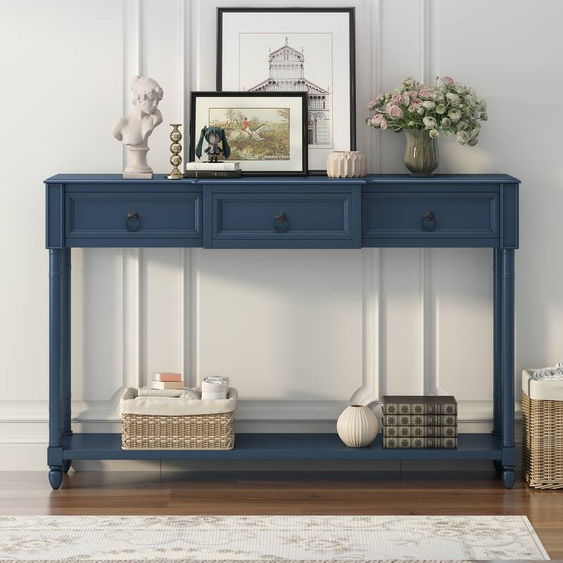 Console Table Sofa Table with Drawers(Antique Navy)
